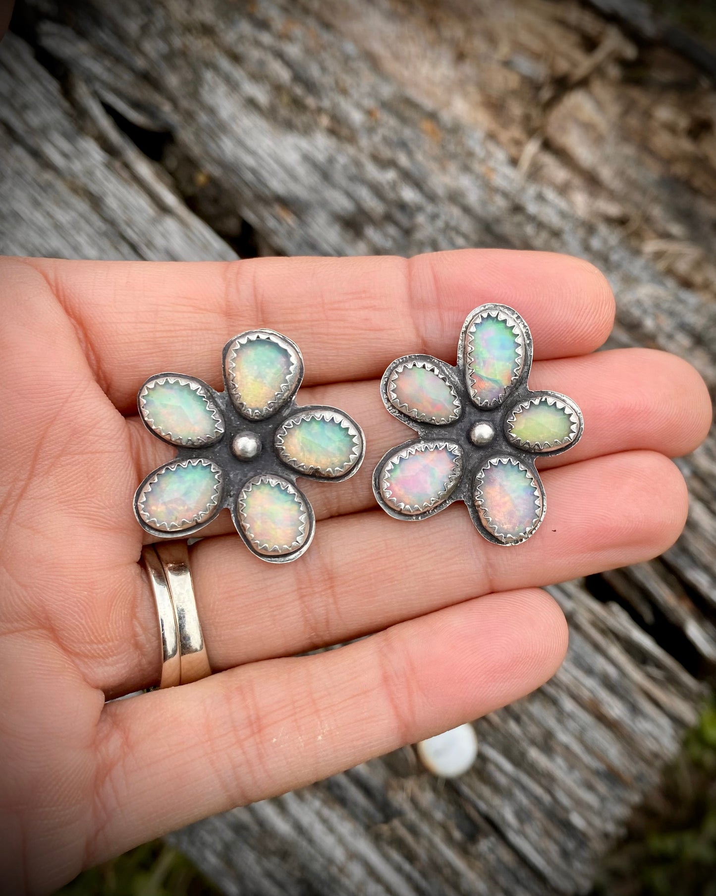 Ethiopian Opal Flower Studs