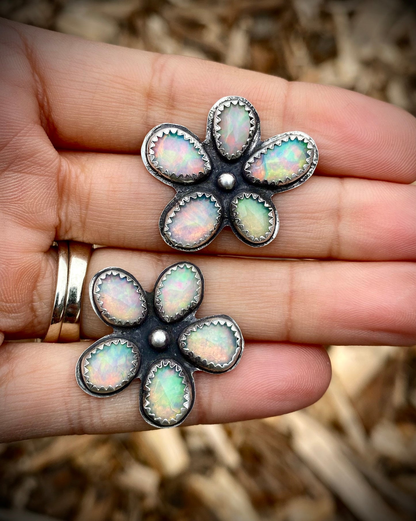 Ethiopian Opal Flower Studs