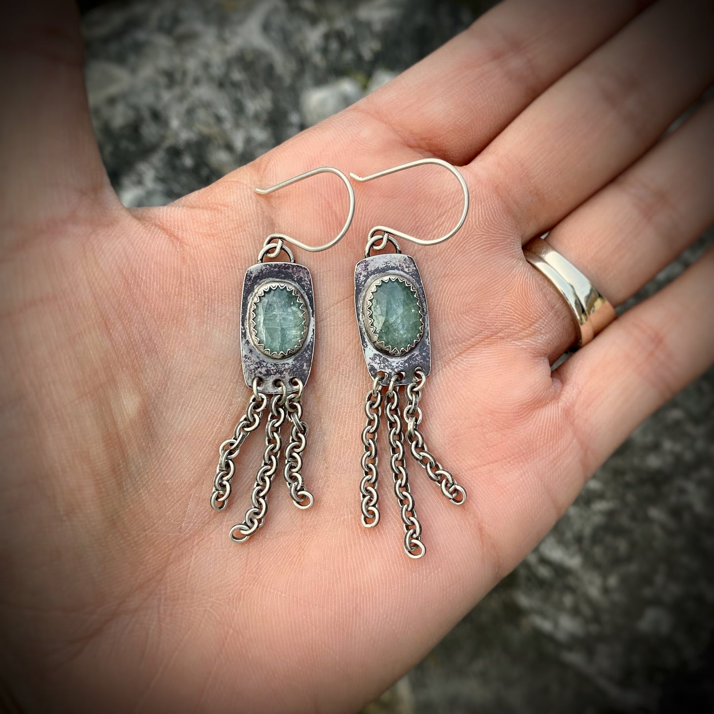 Aqua Kyanite Chain Dangles