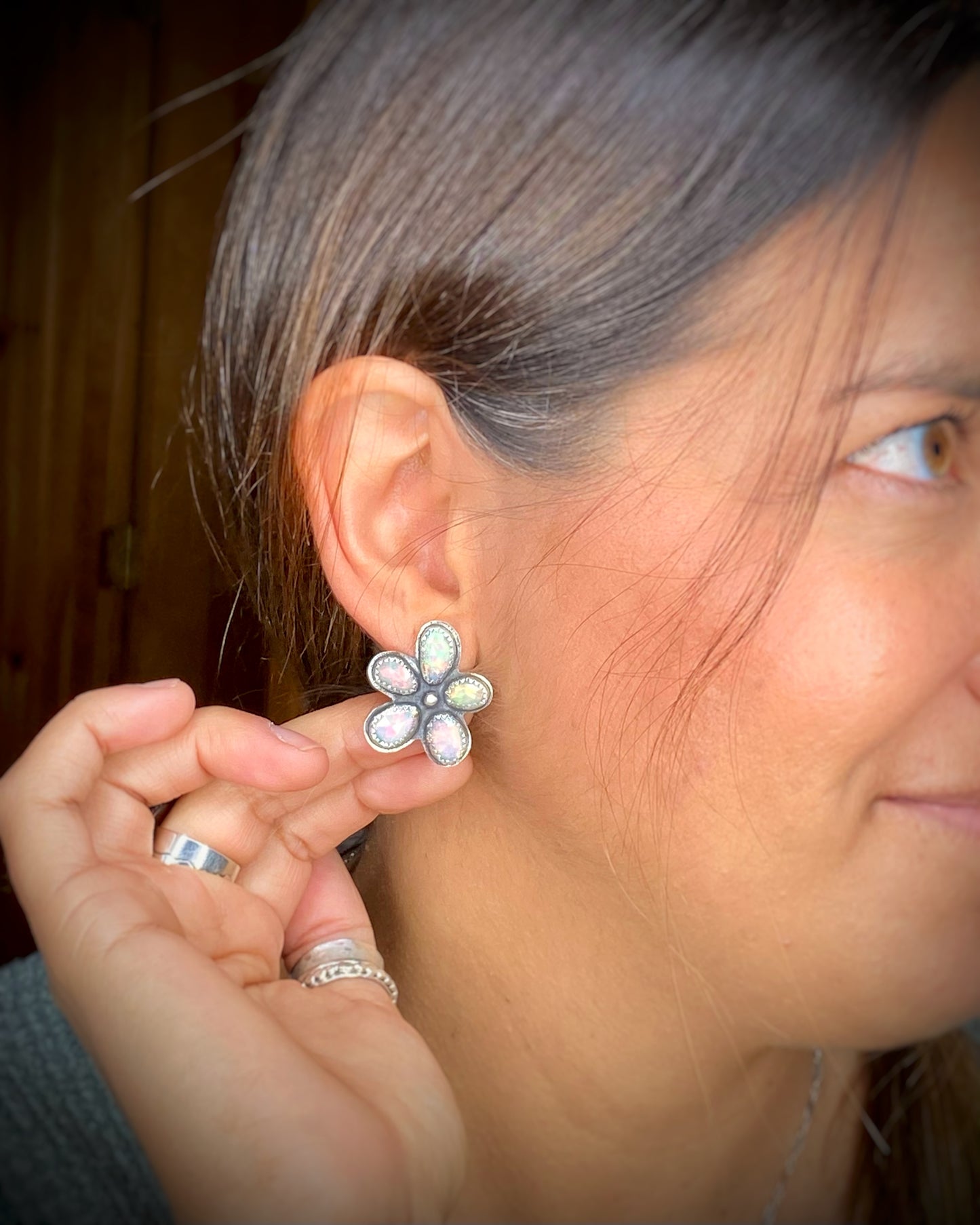 Ethiopian Opal Flower Studs