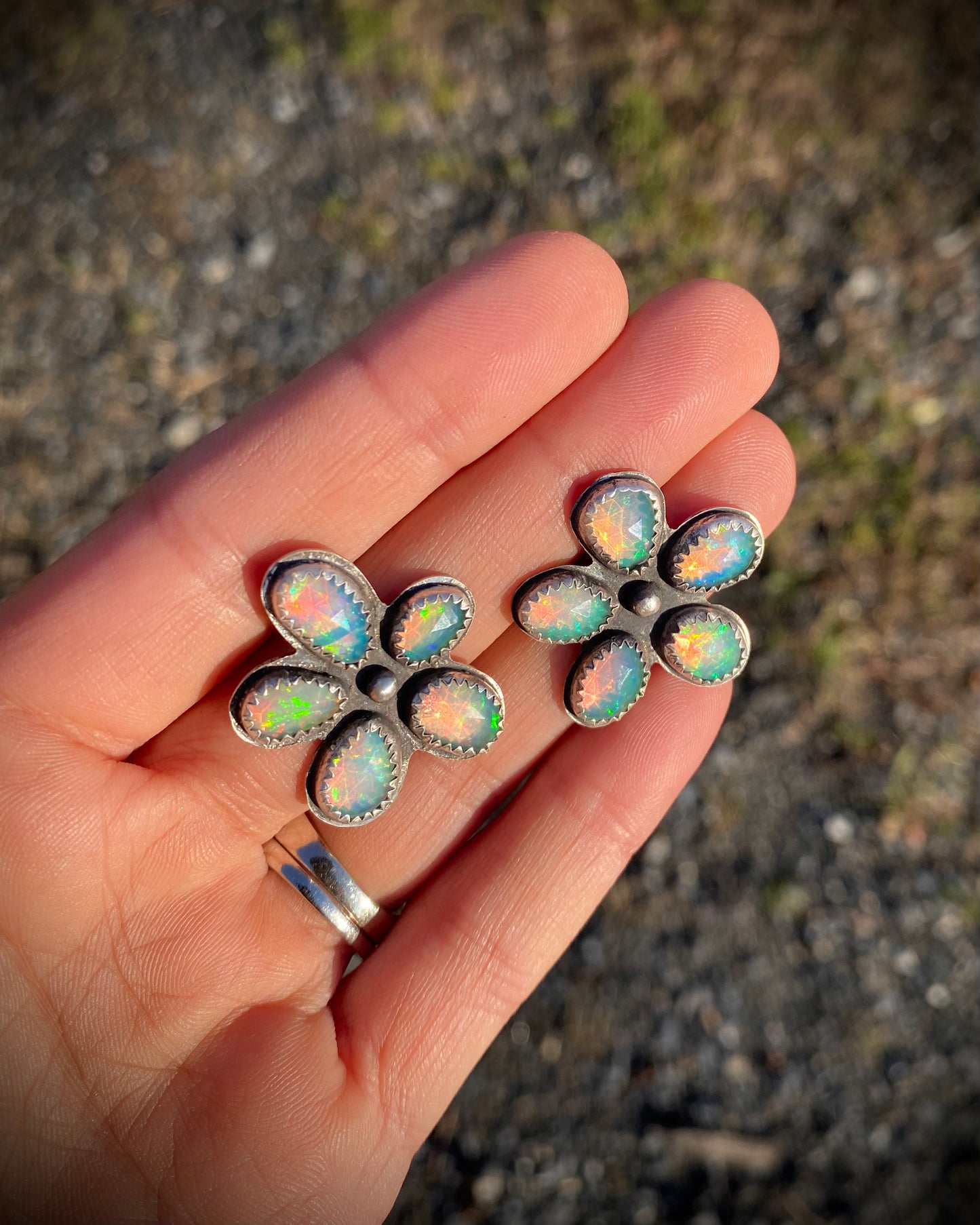 Ethiopian Opal Flower Studs