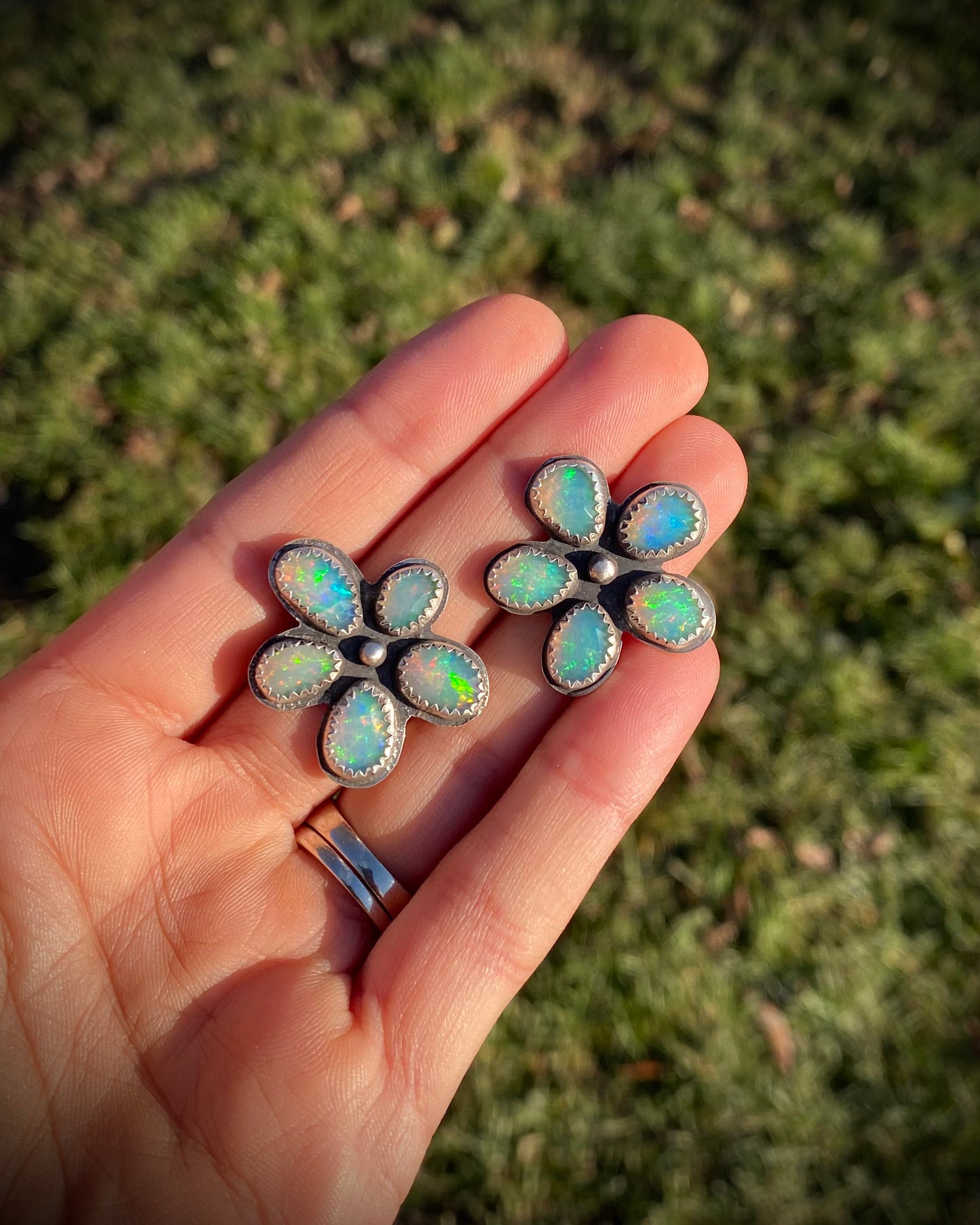 Ethiopian Opal Flower Studs