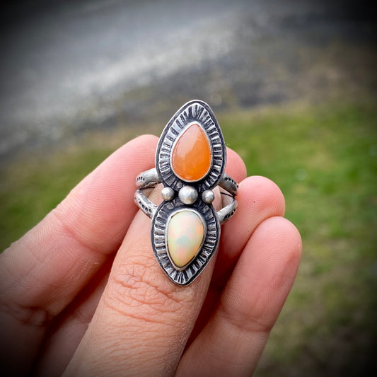 Opal/Carnelian Duo Ring