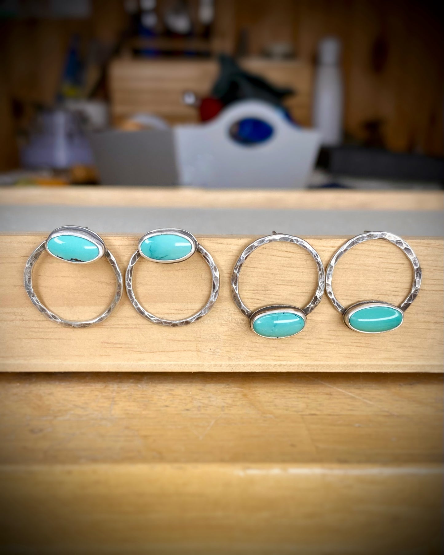 Hammered Hoop and Turquoise Studs