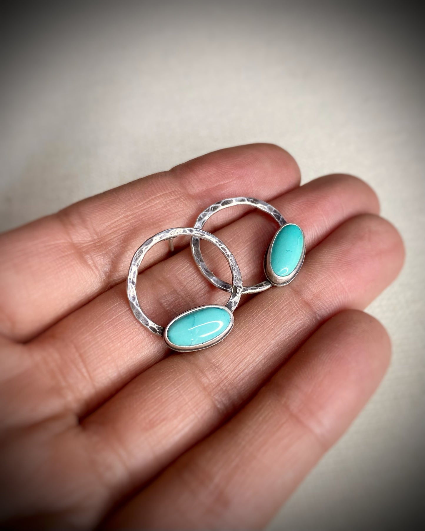 Hammered Hoop and Turquoise Studs