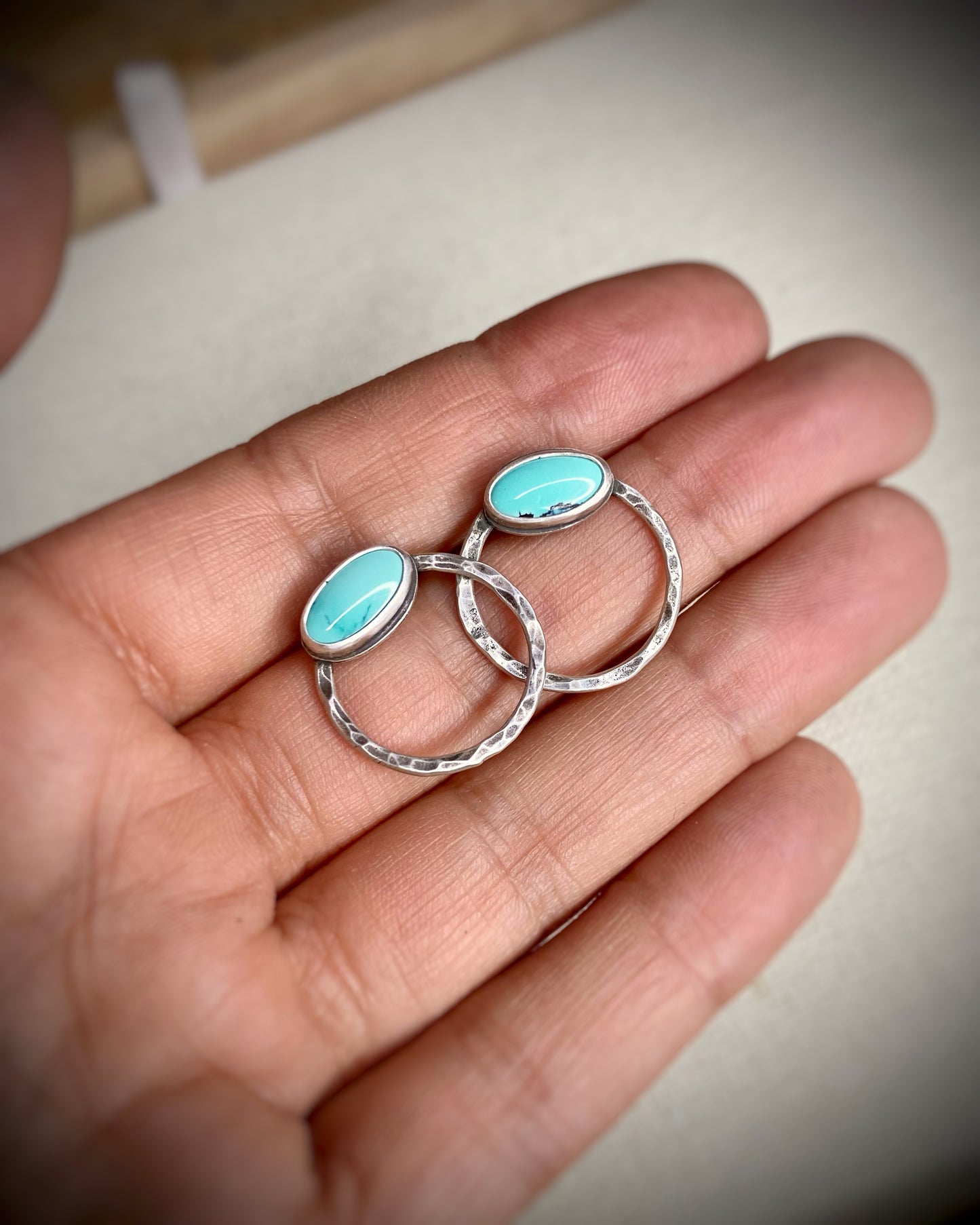 Hammered Hoop and Turquoise Studs