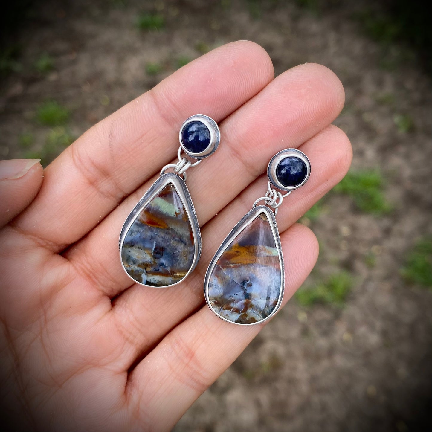 Earthy Blue - Dual Stone Dangles