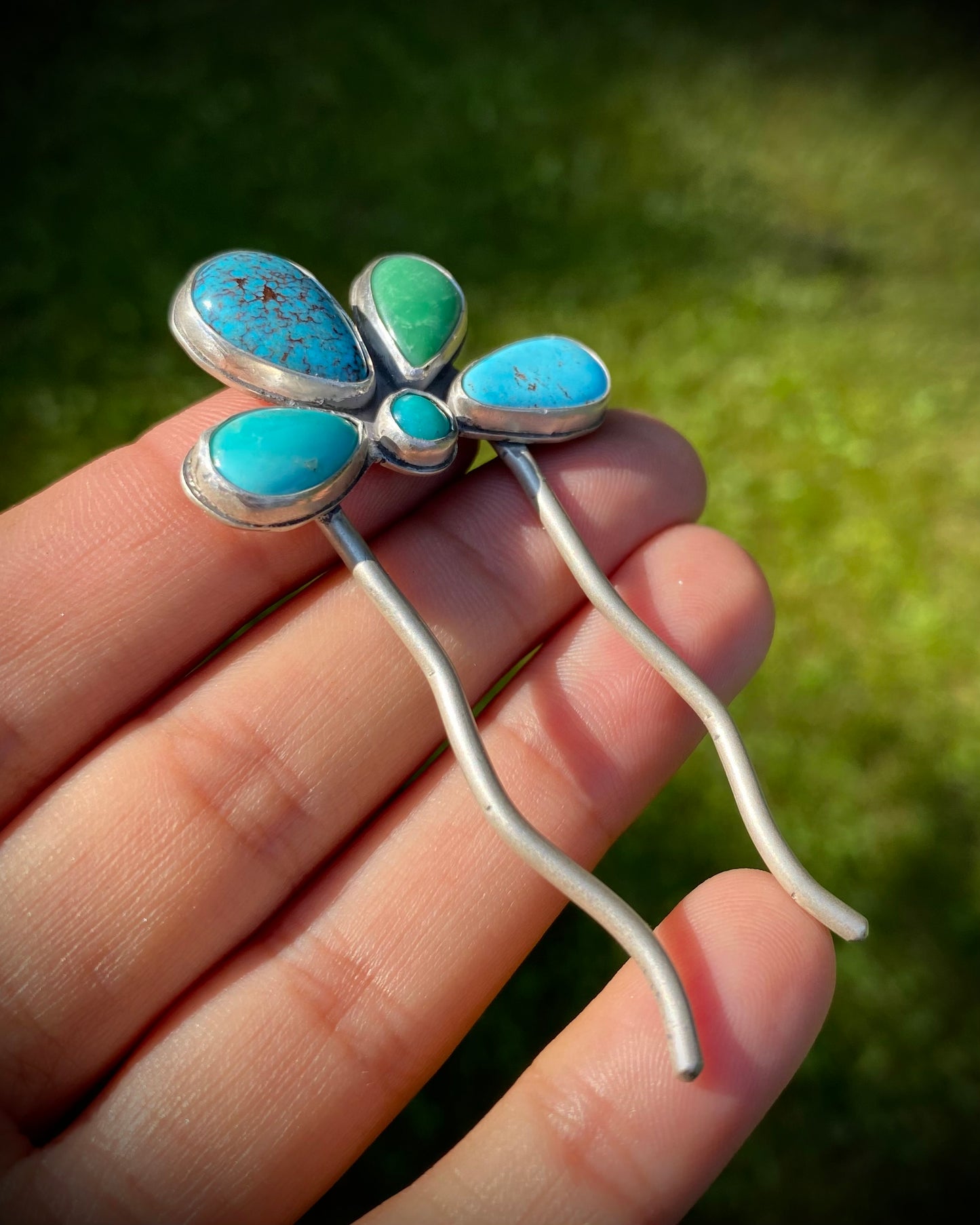 Mixed-Turquoise Flower Hair Pin