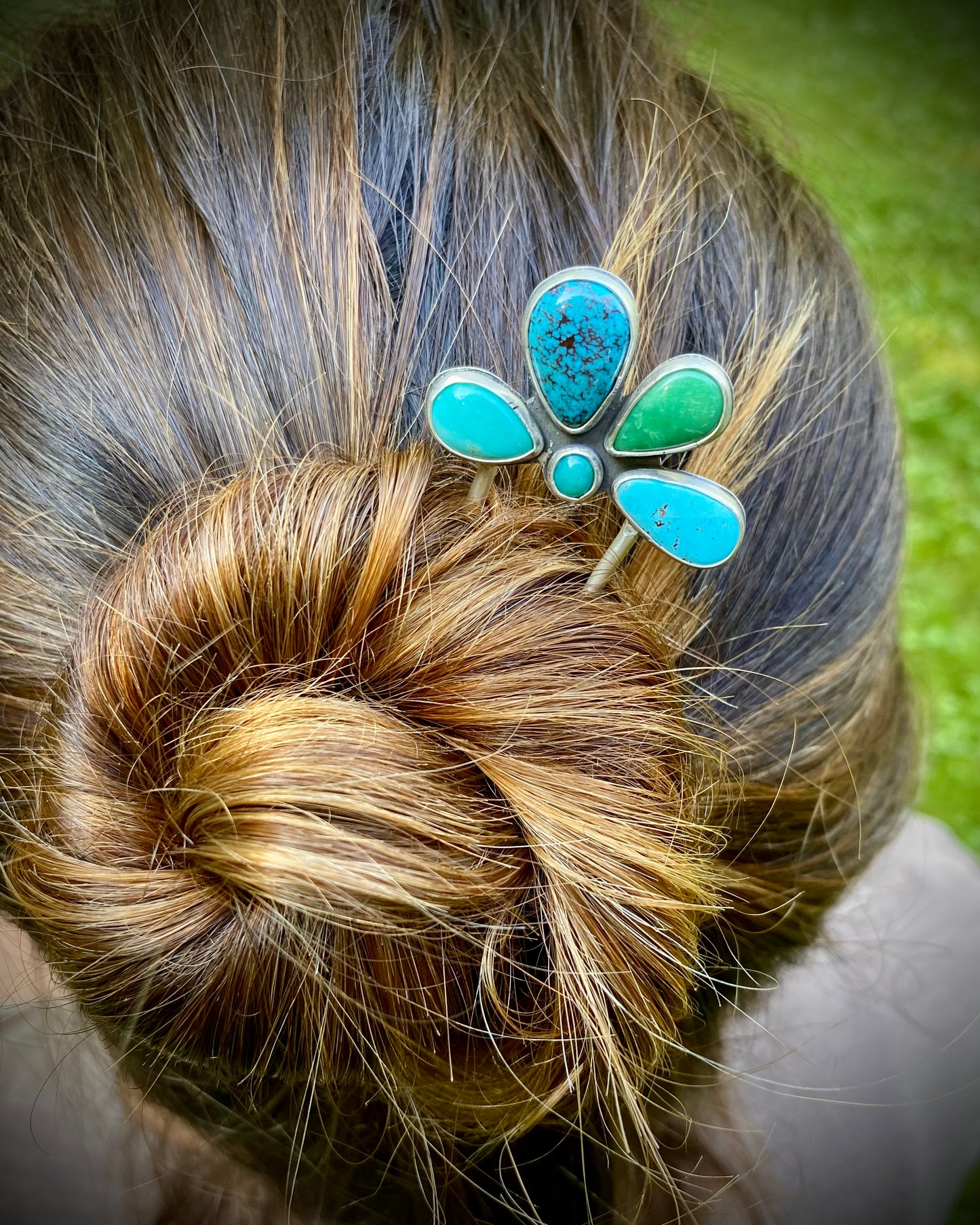 Mixed-Turquoise Flower Hair Pin