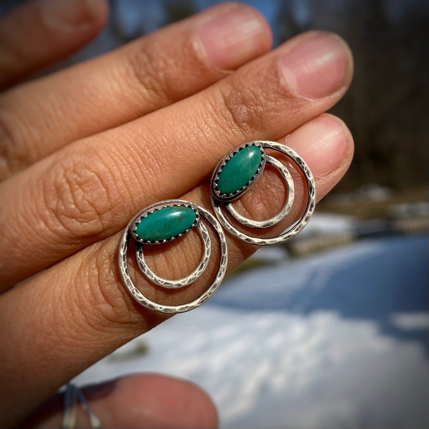 Double Mini-Hoop Turquoise Push-Backs