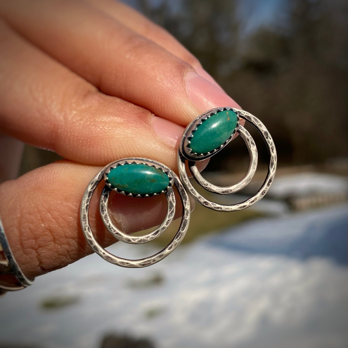 Double Mini-Hoop Turquoise Push-Backs